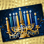 Abstrakt Zeichnend Menorah Happy Hanukkah Gold Blu Folien Feiertagskarte<br><div class="desc">Zeichn von Menorah Happy Hanukkah Gold Blue</div>