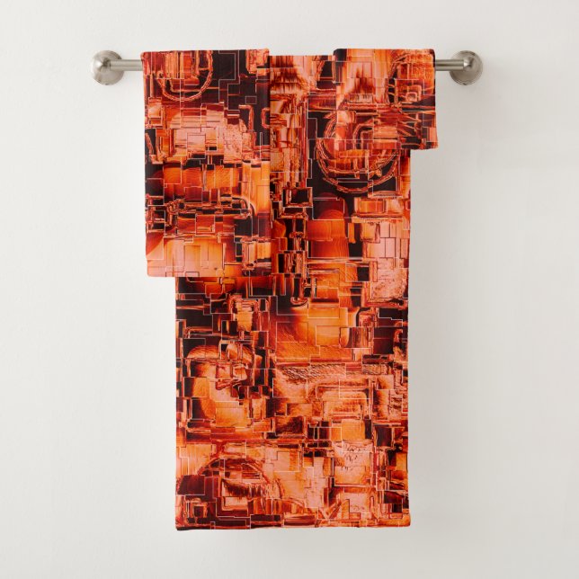 Abstrakt zeichnend Mosaik in Korallentönen Badhandtuch Set (Insitu)