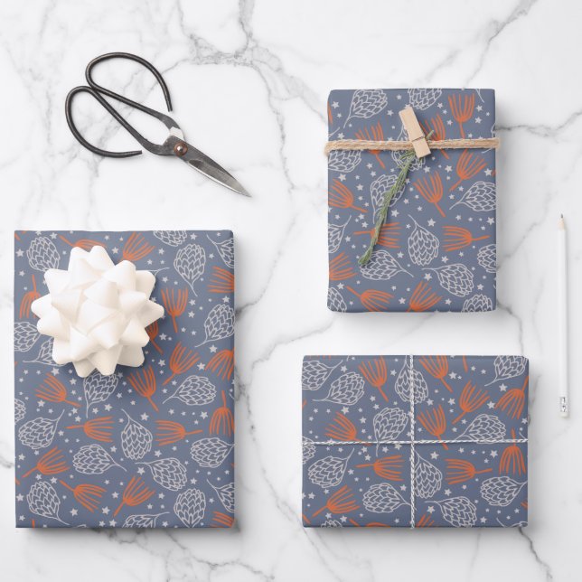 Abstrakt Zeichnend Pine Cones Pine Booughs Geschenkpapier Set (Vorderseite)
