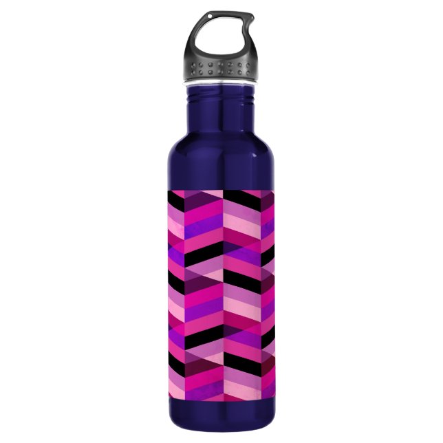 Abstrakt Zickzack/Herringbone | Purpur und Violett Edelstahlflasche (Vorderseite)