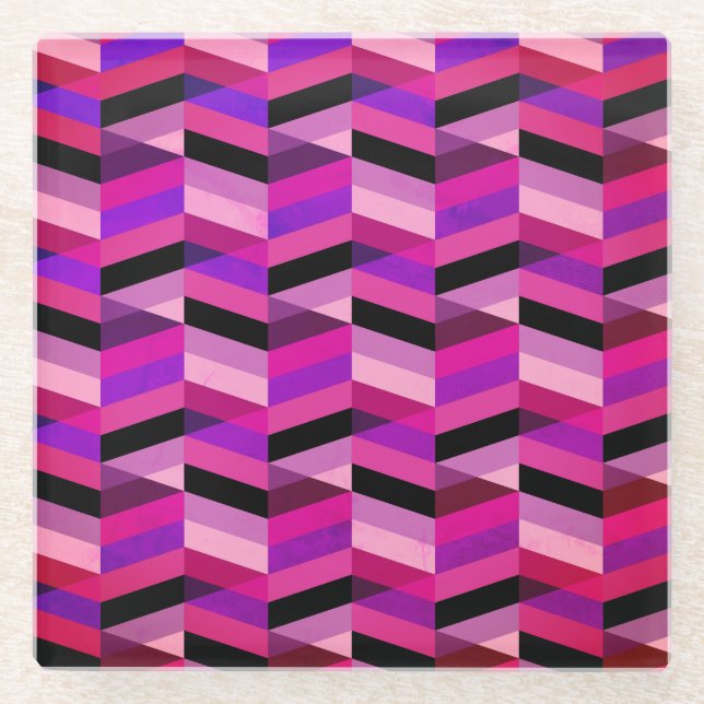 Abstrakt Zickzack/Herringbone | Purpur und Violett Glasuntersetzer (Vorderseite)