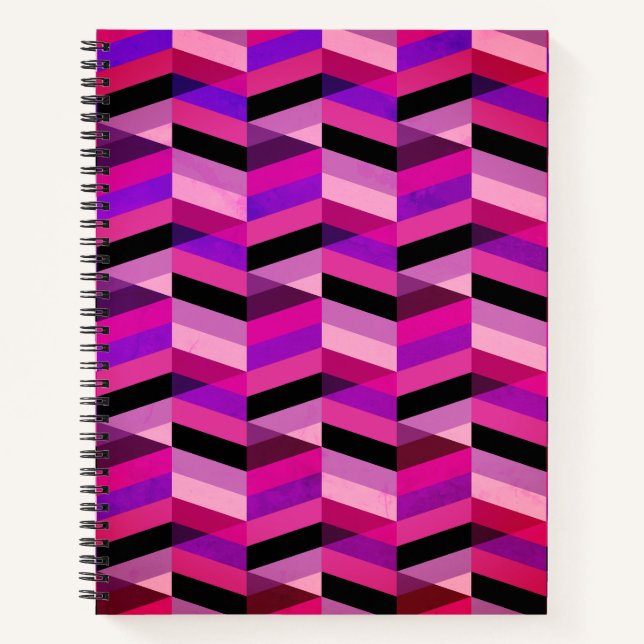 Abstrakt Zickzack/Herringbone | Purpur und Violett Notizbuch (Vorderseite)