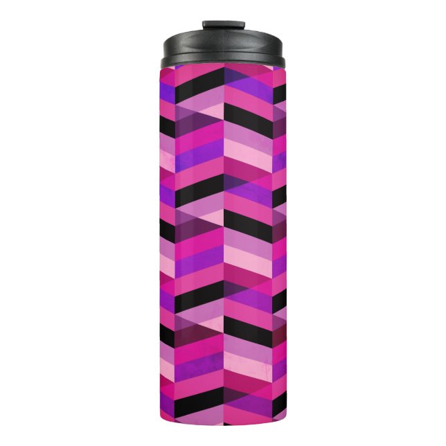 Abstrakt Zickzack/Herringbone | Purpur und Violett Thermosbecher (Vorderseite)