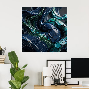 Abstrakte 3D-Fluid-Marmor-Skulptur mit weißen Riss Poster