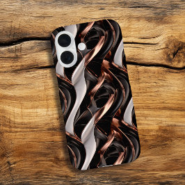 Abstrakte 3D-Illusion in Schwarz, Weiß und Kupfer iPhone 16 Hülle
