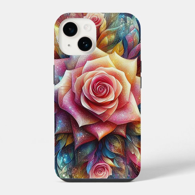 Abstrakte 3D-Rose iPhone 14 Hülle (Rückseite)