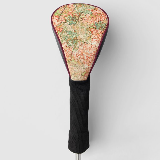 Abstrakte Acer Blätter auf zerkratztem Korallenbod Golf Headcover (Vorderseite)
