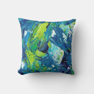 Abstrakte Acrylmalerei in Blau Kissen