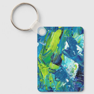Abstrakte Acrylmalerei in Blau Schlüsselanhänger