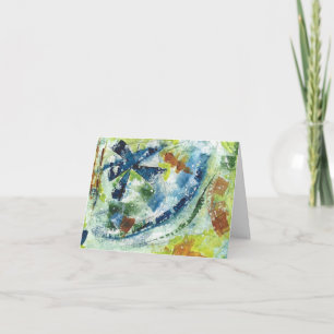Abstrakte Acrylmalerei in Blues, Bräune und Gelb Dankeskarte