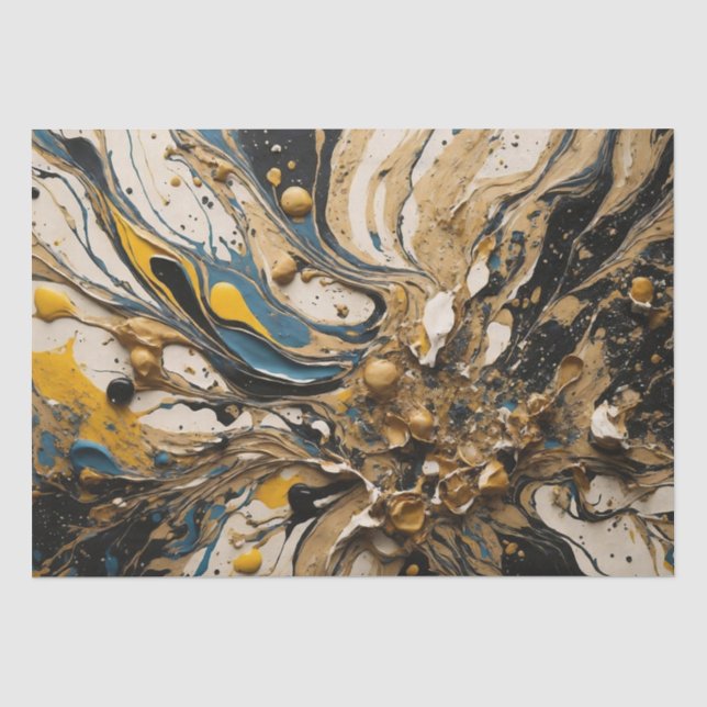 Abstrakte Acrylschrot in Blau, Gelb und Schwarz Seidenpapier (Vorderseite)