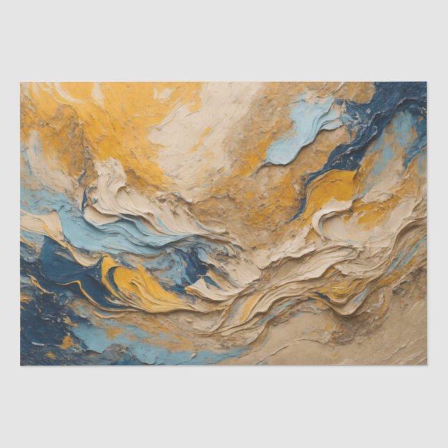 Abstrakte Acryltextur in Blau, Orange und Beige Seidenpapier (Vorderseite)