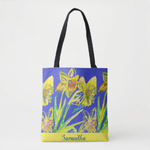Abstrakte affodische gelbe blaue Blumen Blumenstra Tasche