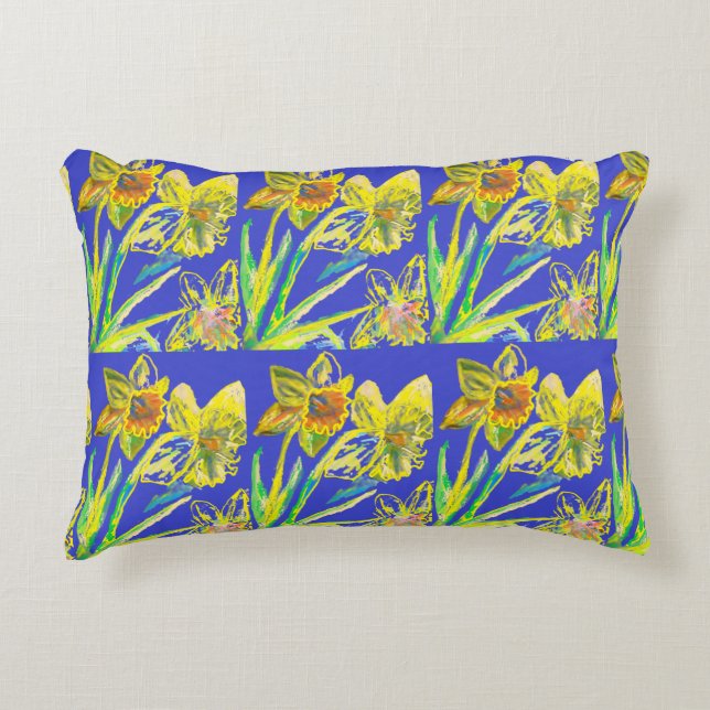 Abstrakte affodische gelbe Blauen Blumen Blumenmus Dekokissen (Vorderseite)