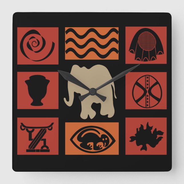 Abstrakte afrikanische Elefantenkunst Quadratische Wanduhr (Vorderseite)