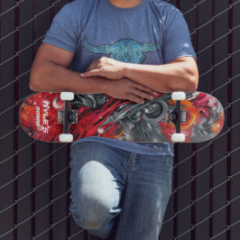 Abstrakte Airbrush-Straßenkunst in Rottönen und Gr Skateboard