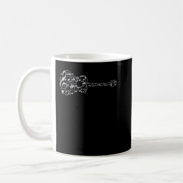 Abstrakte akustische Gitarre - Silberne Musiknoten Kaffeetasse (Links)