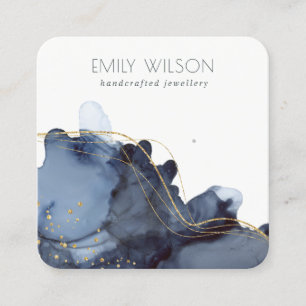 Abstrakte Alcohol Tinte Gold Navy Earring Display Quadratische Visitenkarte