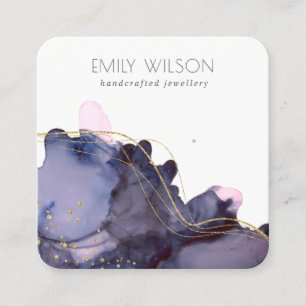 Abstrakte Alcohol Tinte Gold Navy Earring Display Quadratische Visitenkarte