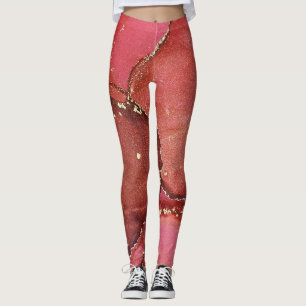 Abstrakte Alcohol-Tinte-Kunst in hellroter und gol Leggings