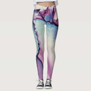 Abstrakte Alcohol-Tinte-Kunst Rosa Lila Blau Weiß Leggings