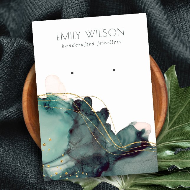 Abstrakte Alkoholtinte Gold Green Earring Display Visitenkarte (Von Creator hochgeladen)