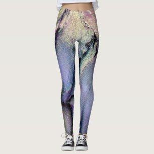 Abstrakte Alkoholtinte Lila und Gold schimmerartig Leggings