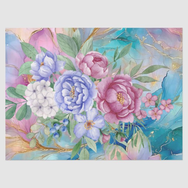 Abstrakte Alkoholtinte mit BlumenBouquet Dekoupage Seidenpapier (Vorderseite)