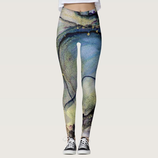 Abstrakte Alkoholtinte schimmery mehrfarbiges Legi Leggings (Vorderseite)
