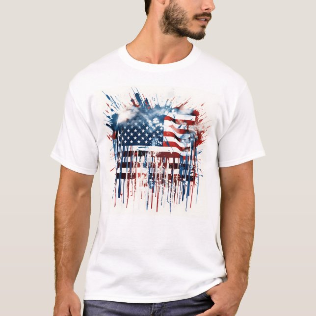 Abstrakte amerikanische Flagge für Wasserfarbe T-Shirt (Vorderseite)