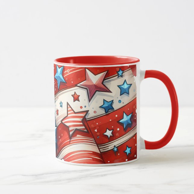 Abstrakte amerikanische Flagge rot, weiß und blau Tasse (Rechts)