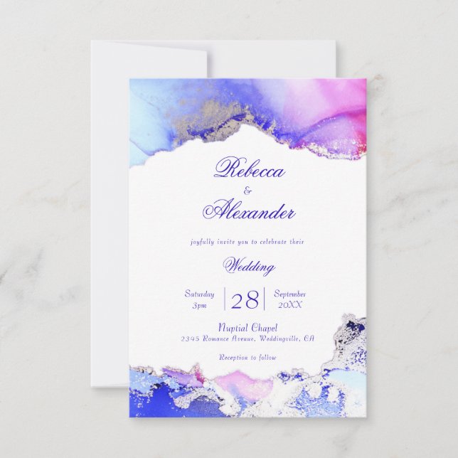 Abstrakte Amethyst Ink Wash Wedding Einladung (Vorderseite)