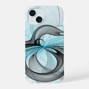 Abstrakte Anthrazitgraue Blaue Moderne Fraktal-Kun iPhone 15 Hülle