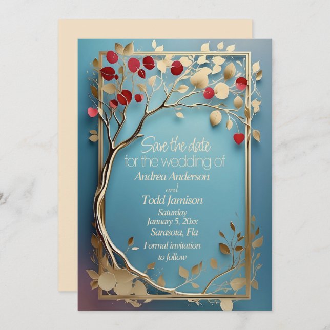 Abstrakte Apfelbaumhochzeit Save The Date (Vorne/Hinten)