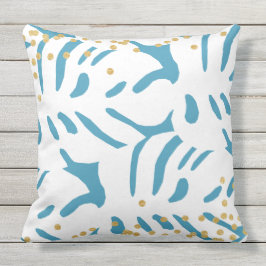 Abstrakte Aqua Blue und White Blätter mit Imitats Kissen