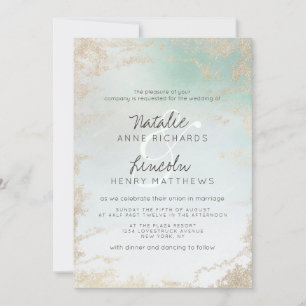 Abstrakte Aqua Ombre Fade mit Mattiertem Gold Glit Einladung