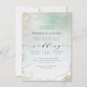 Abstrakte Aqua Ombre Fade mit Mattiertem Gold Glit Einladung