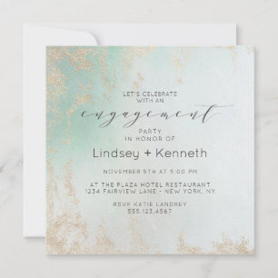 Abstrakte Aqua Ombre Fade mit Mattiertem Gold Glit Einladung
