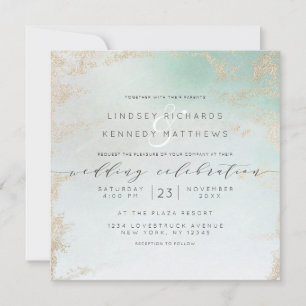 Abstrakte Aqua Ombre Fade mit Mattiertem Gold Glit Einladung