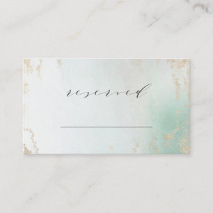 Abstrakte Aqua Ombre Fade mit Mattiertem Gold Glit Platzkarte