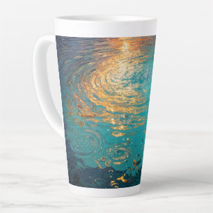 Abstrakte Aqua-Wellen mit goldenem Sonnenlicht Milchtasse