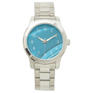 Abstrakte Aquamarine blaue Swirbelfarben Weiße Zah Armbanduhr