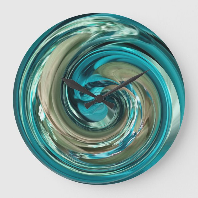 Abstrakte aquamarine n-Golddelphin-Strudel-Uhr Große Wanduhr (Vorderseite)