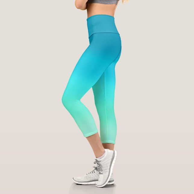 Abstrakte aquamarine türkisfarbene Farbtöne Capri Leggings (Links)