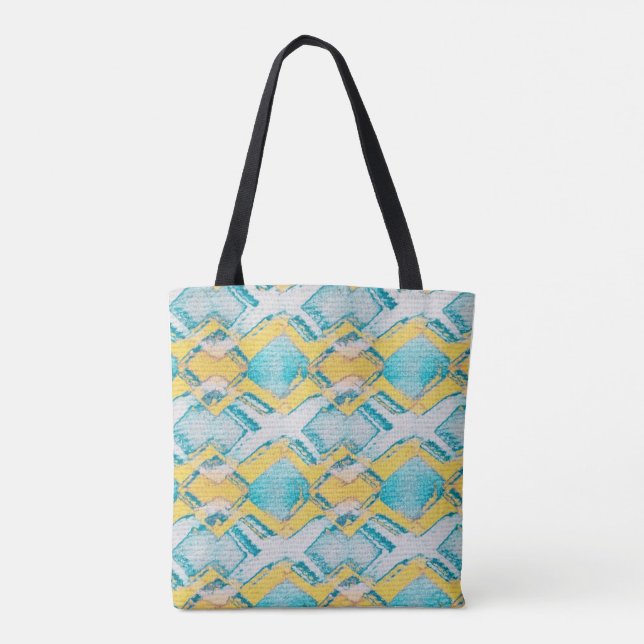 Abstrakte Aquamarine und gelbe Diamanten Tasche (Rückseite)