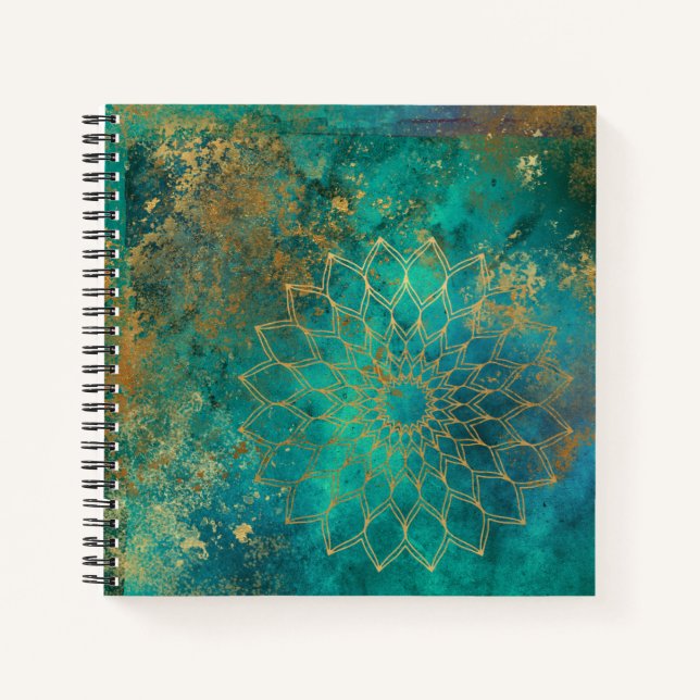 Abstrakte Aquamarine Wasserfarbe Gold Grunge Manda Notizbuch (Vorderseite)