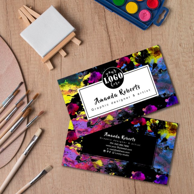 Abstrakte Aquarell-Blume Künstlerkarte Visitenkarte (Abstract watercolor flowers artist business card #zazzlemade #addlogo #artistbusinesscard #colorful)