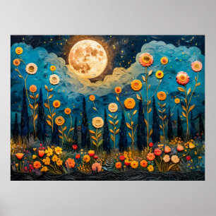 Abstrakte Aquarell-Illustration des Vollmonds Poster