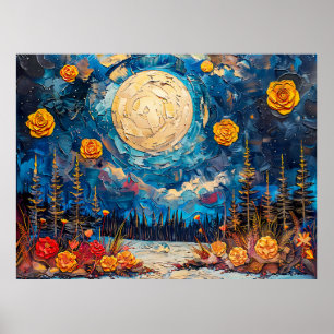 Abstrakte Aquarell-Illustration des Vollmonds über Poster