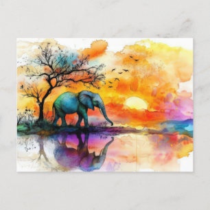 Abstrakte Aquarell Illustration eines Elefanten Postkarte